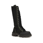 Black Cotton Lace-Up Boots