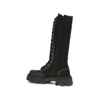 Black Cotton Lace-Up Boots