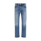 Blue Cotton Tapered Jeans