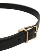 Black Classic Leather Gold Tone Buckle Belt