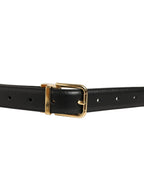 Black Leather Double Wrap Metal Buckle Belt