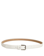 White Leather Silver Tone Metal Buckle Belt