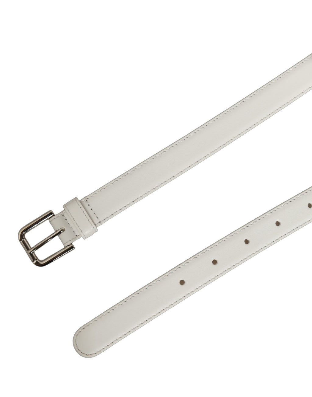 White Leather Silver Tone Metal Buckle Belt