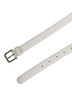 White Leather Silver Tone Metal Buckle Belt