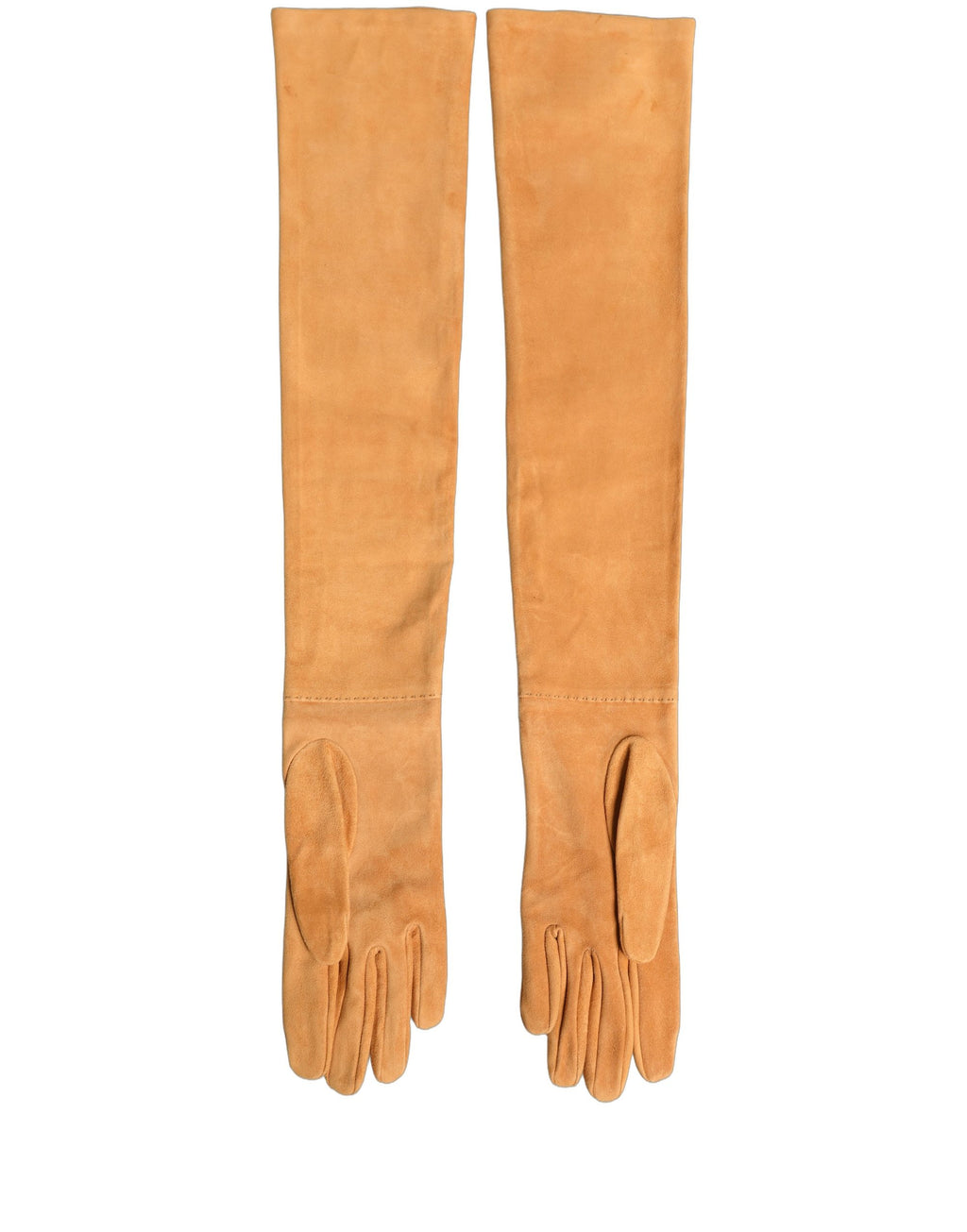Tan Genuine Leather Suede Elbow Length Gloves