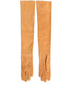 Tan Genuine Leather Suede Elbow Length Gloves