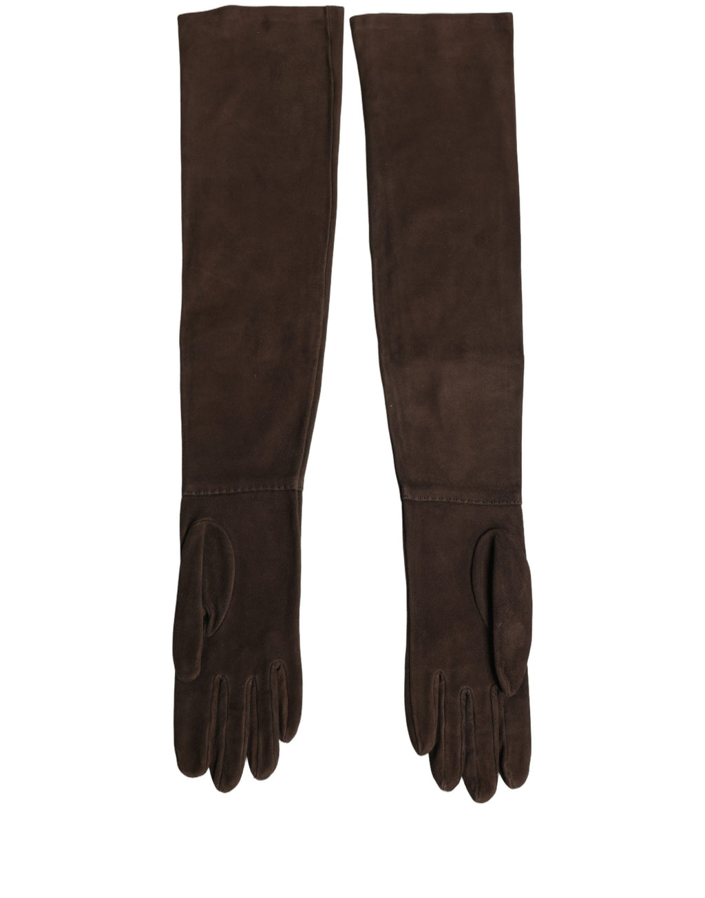 Brown Genuine Leather Suede Elbow Length Gloves