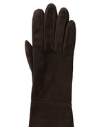 Brown Genuine Leather Suede Elbow Length Gloves