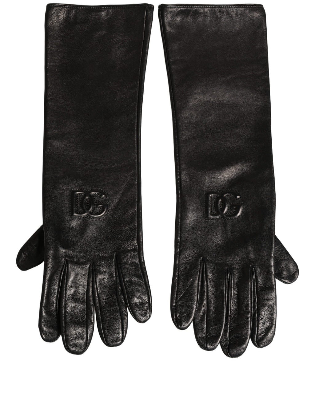 Black Genuine Leather Embossed DG Logo Gloves