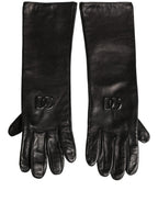 Black Genuine Leather Embossed DG Logo Gloves