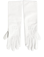White Genuine Leather Embossed DG Logo Gloves