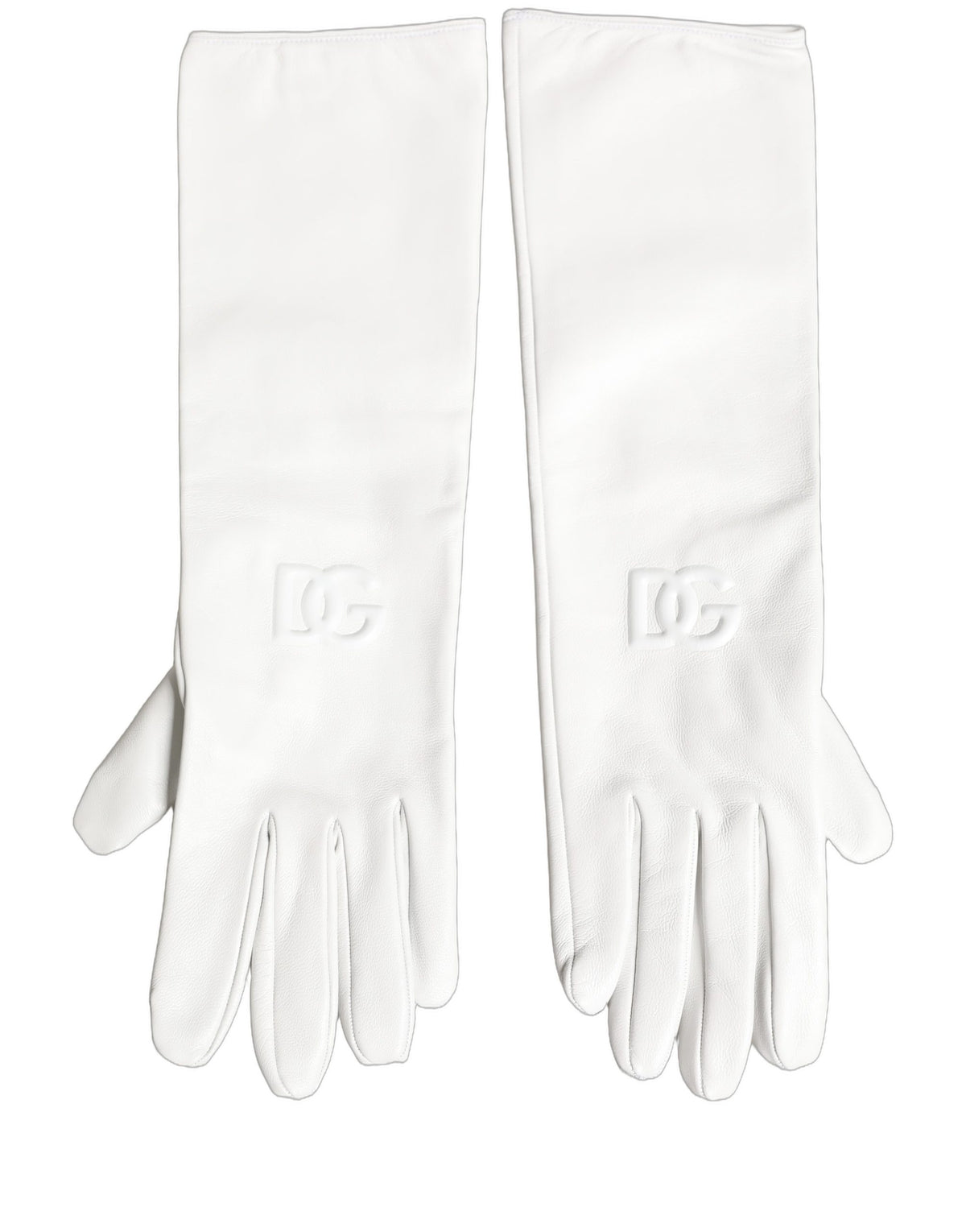 White Genuine Leather Embossed DG Logo Gloves
