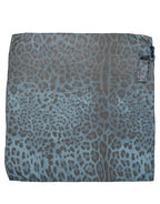 Blue Leopard Print Silk Square Foulard Scarf