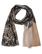 Black Beige Floral Lace Silk Neck Shawl Scarf