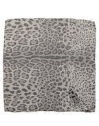 Gray Leopard Print Silk Square Foulard Scarf