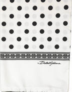 White Black Polka Dot Fringed Shawl Scarf