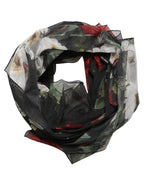 Black Floral Print Cotton Shawl Stole Scarf