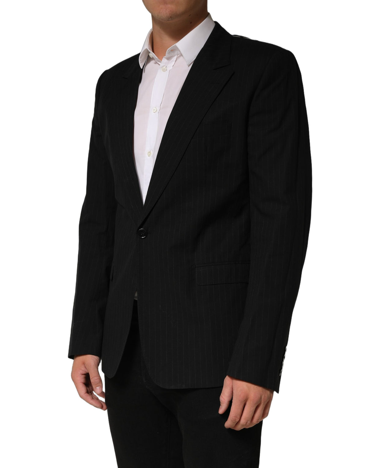 Black Pinstripe Men Single Breasted Jacket