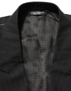 Black Pinstripe Men Single Breasted Jacket