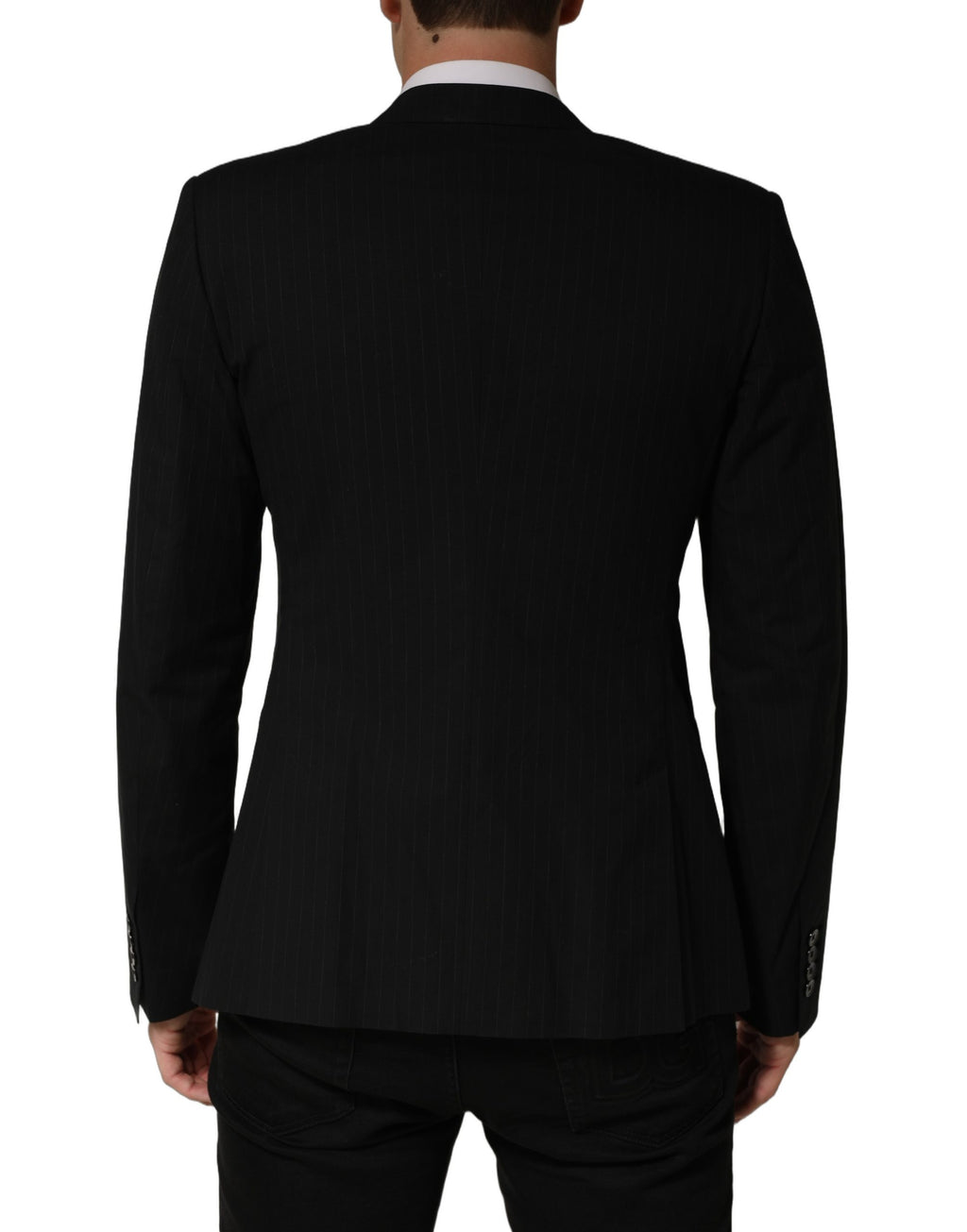Black Pinstripe Men Single Breasted Jacket