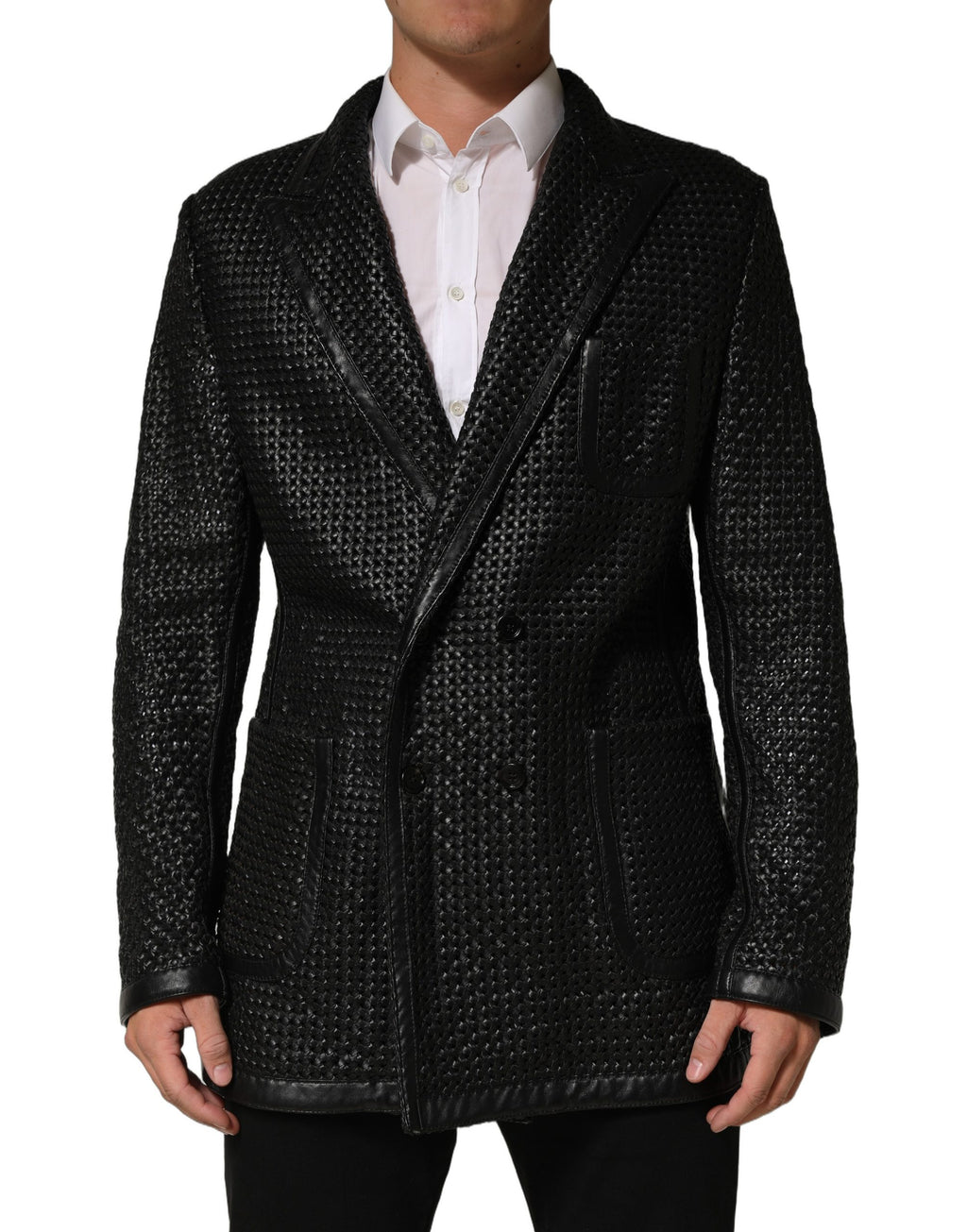 Black Lamb Leather Double Breasted Jacket