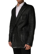 Black Lamb Leather Double Breasted Jacket