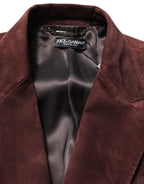 Brown Lamb Leather Double Breasted Jacket