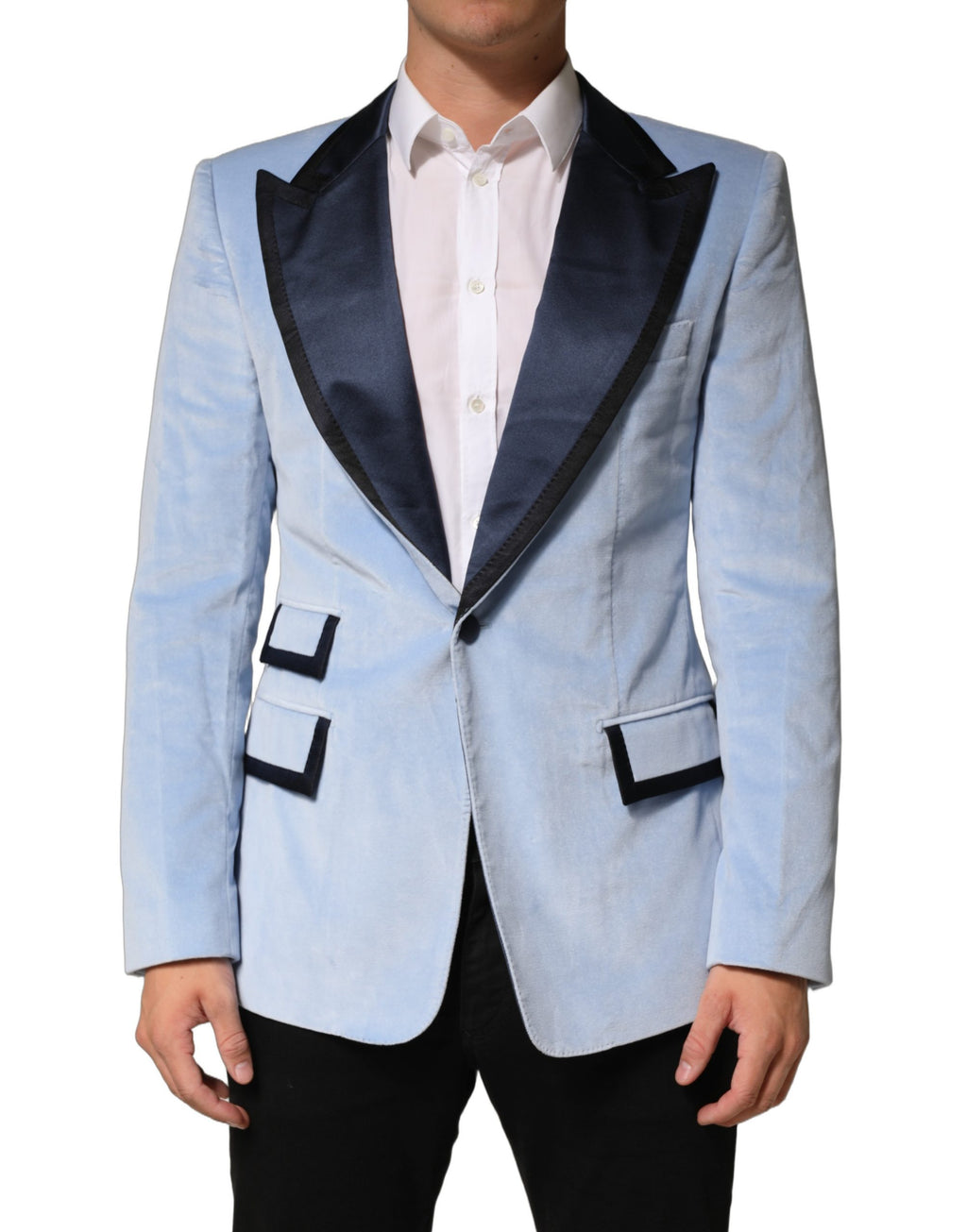 Blue Cotton Formal Single Breasted Jacket