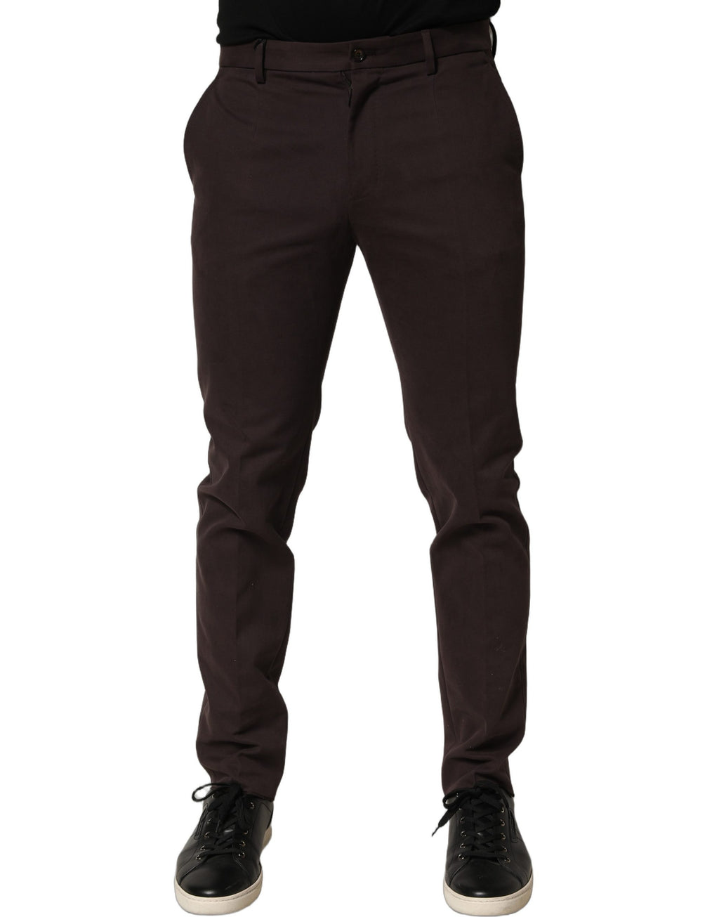 Brown Cotton Skinny Leg Dress Trouser Pants