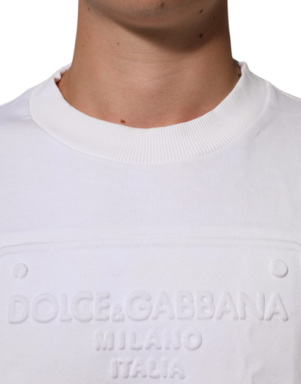 White Logo Embossed Cotton Sweatshirt Sweater