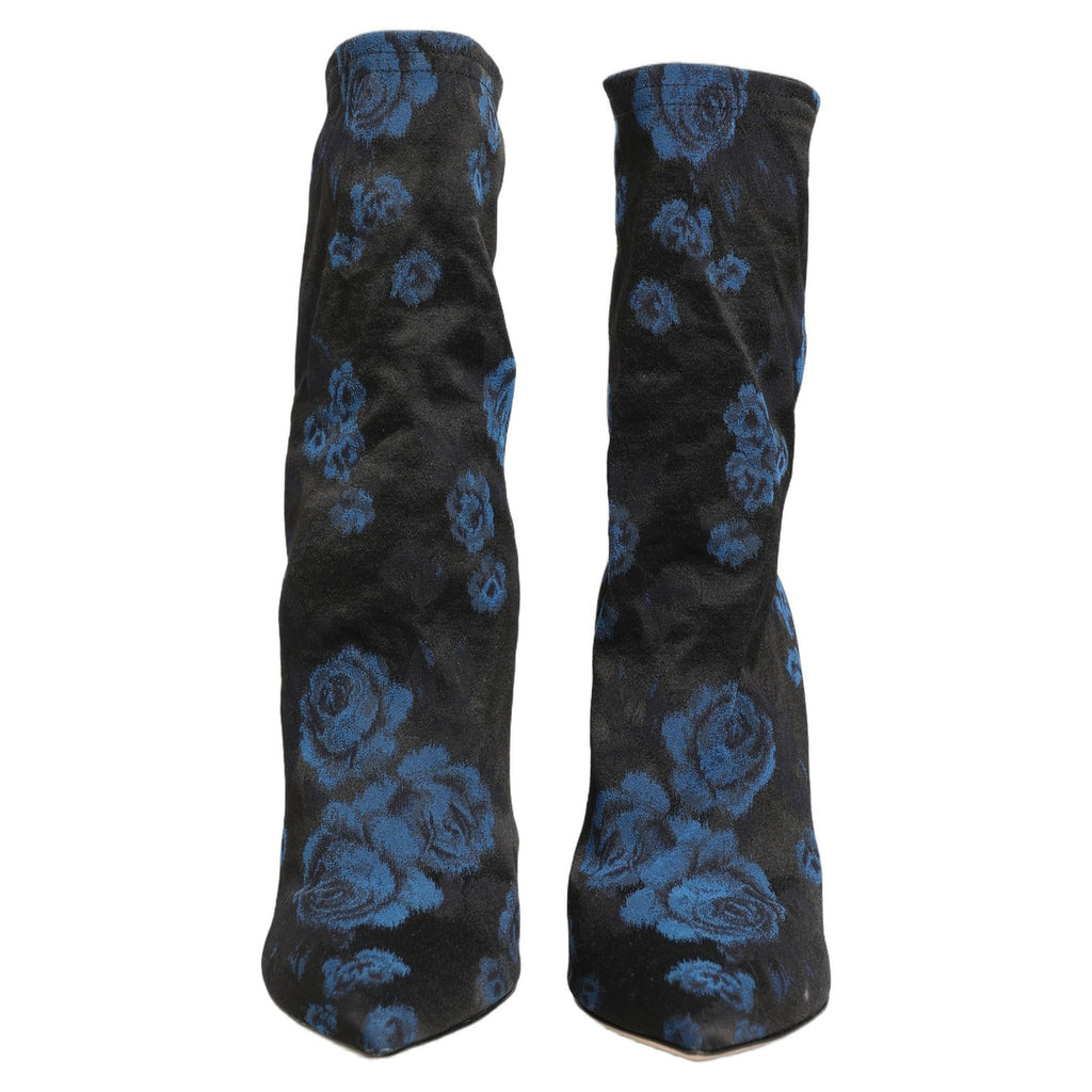Black Blue Floral Stretch Sock Boots Shoes