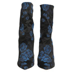Black Blue Floral Stretch Sock Boots Shoes
