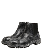 Black Gray Leather Ankle Chelsea Boots Shoes