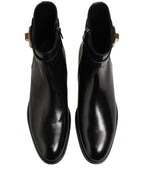 Black Leather Buckle Mid Calf Boots Shoes