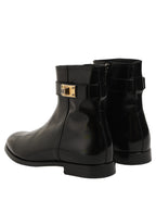 Black Leather Buckle Mid Calf Boots Shoes
