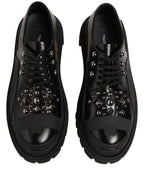 Black Calfskin Leather Trekking Derby Shoes