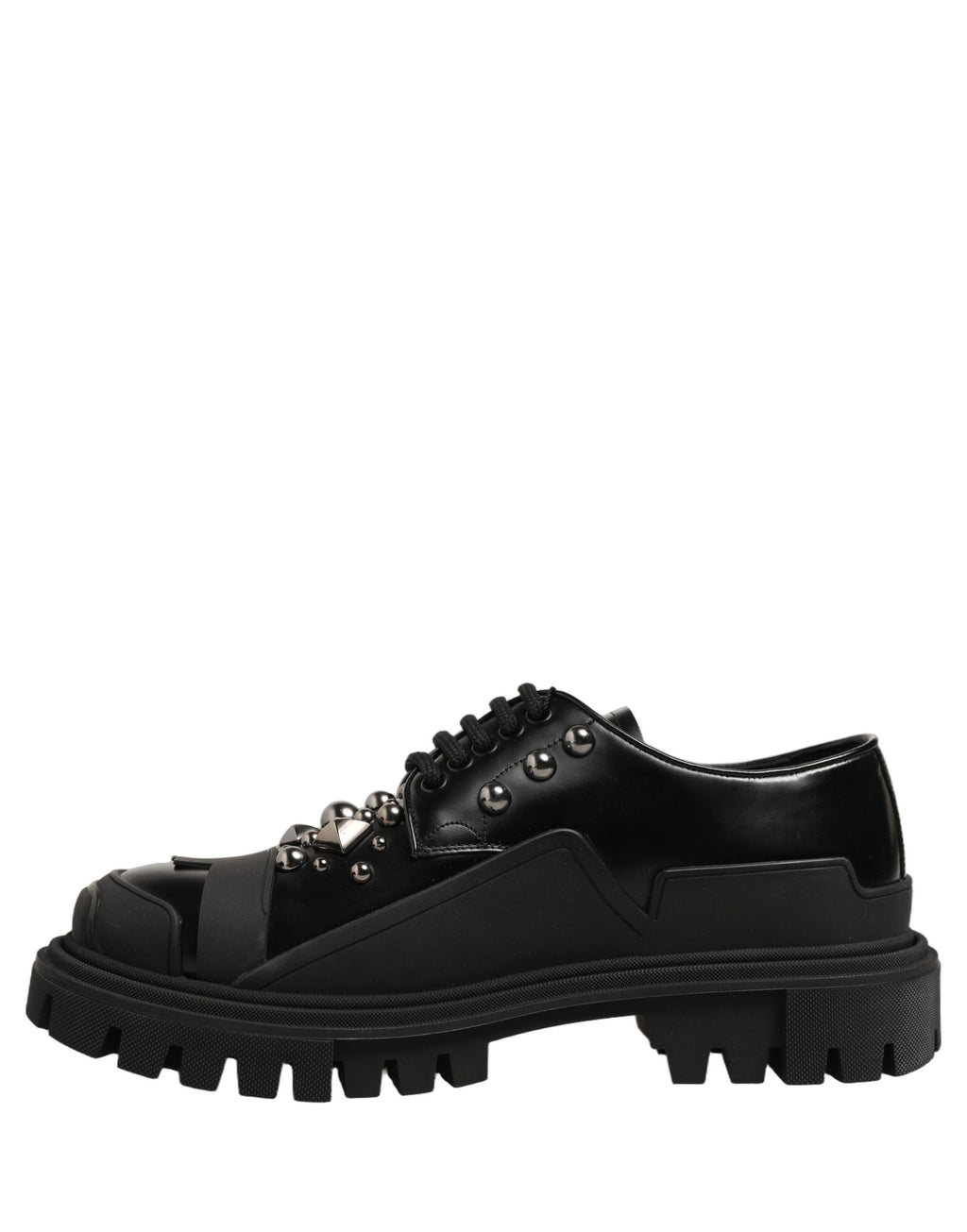 Black Calfskin Leather Trekking Derby Shoes