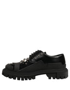 Black Calfskin Leather Trekking Derby Shoes