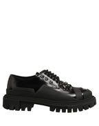 Black Calfskin Leather Trekking Derby Shoes