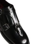 Black Leather Monk Strap Formal Dress Shoes