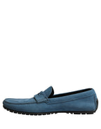 Blue Calfskin Leather Driver Loafers Shoes