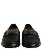 Black Leather Logo Plaque Loafers Men Shoes