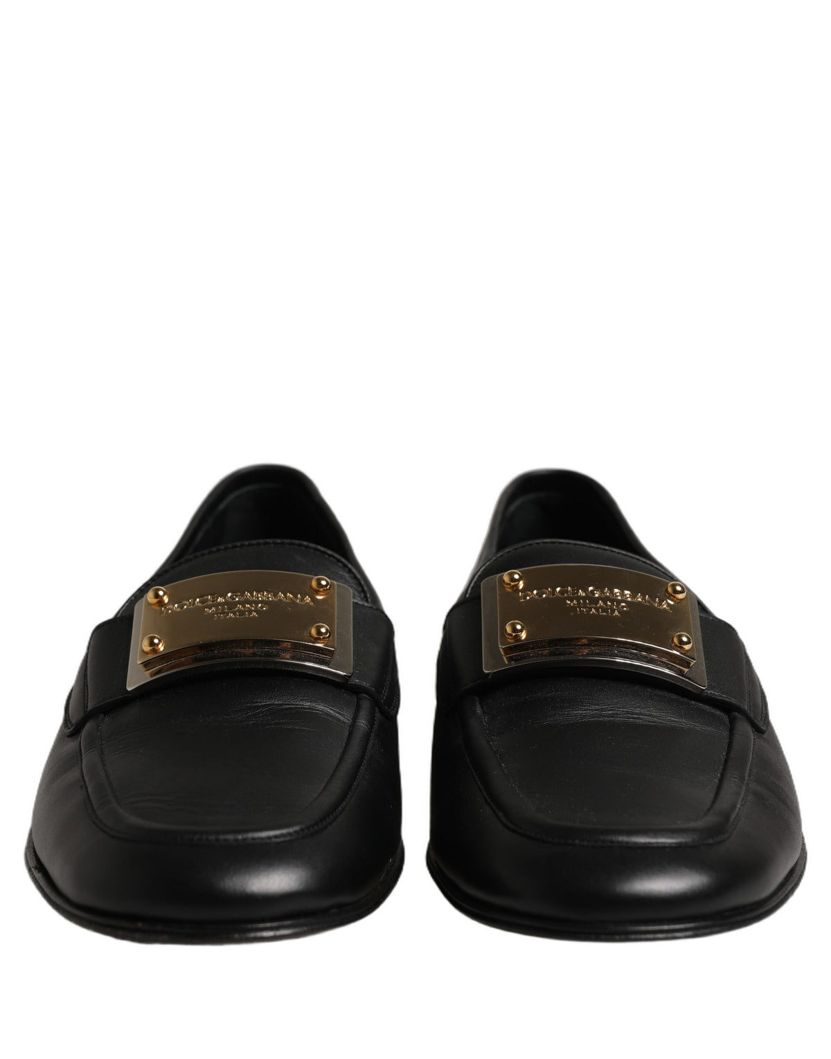 Black Leather Logo Plaque Loafers Men Shoes