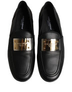Black Leather Logo Plaque Loafers Men Shoes