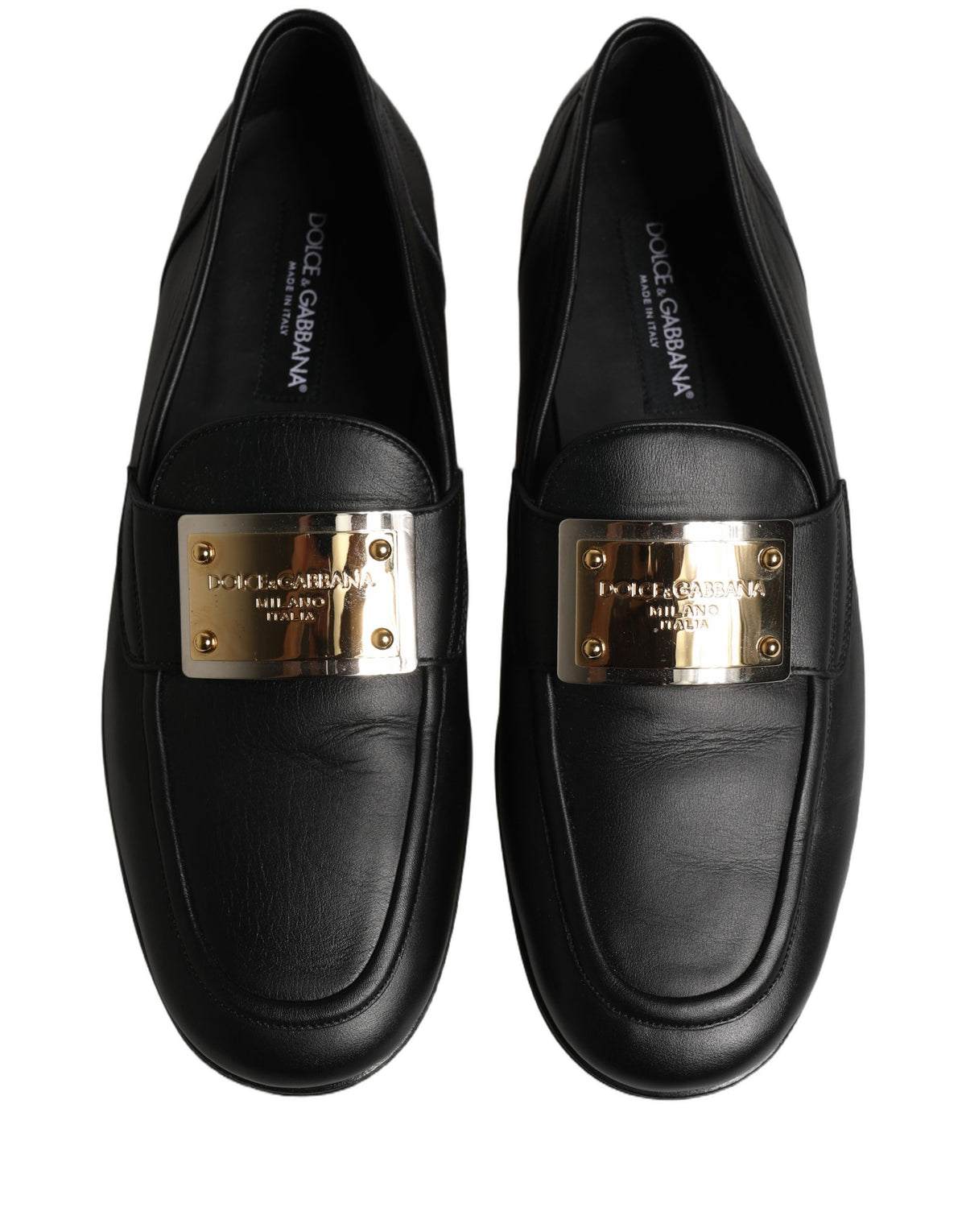 Black Leather Logo Plaque Loafers Men Shoes