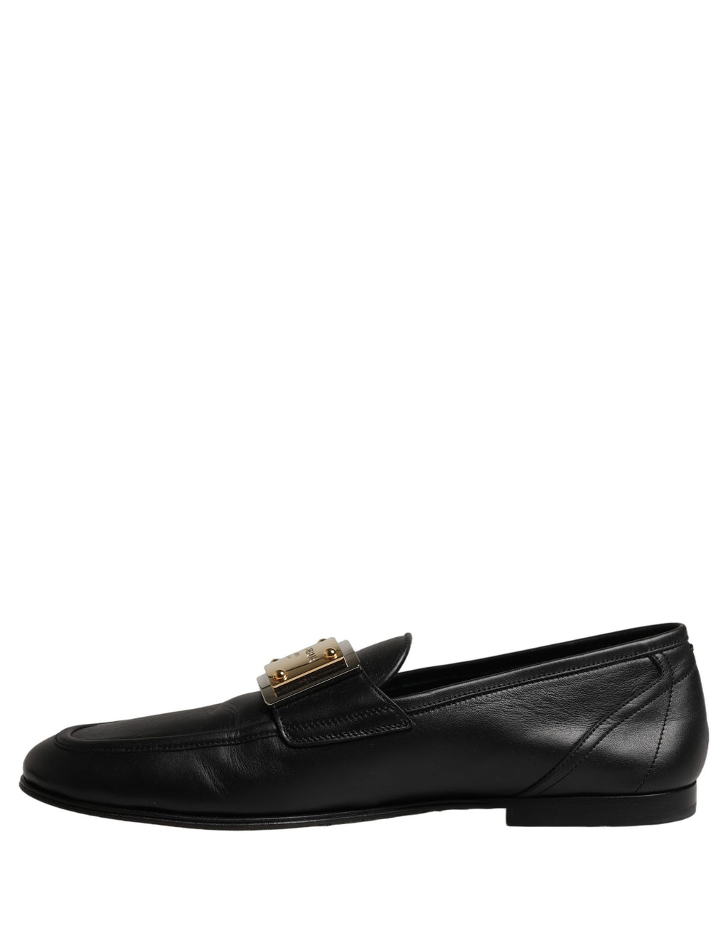 Black Leather Logo Plaque Loafers Men Shoes
