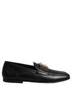 Black Leather Logo Plaque Loafers Men Shoes