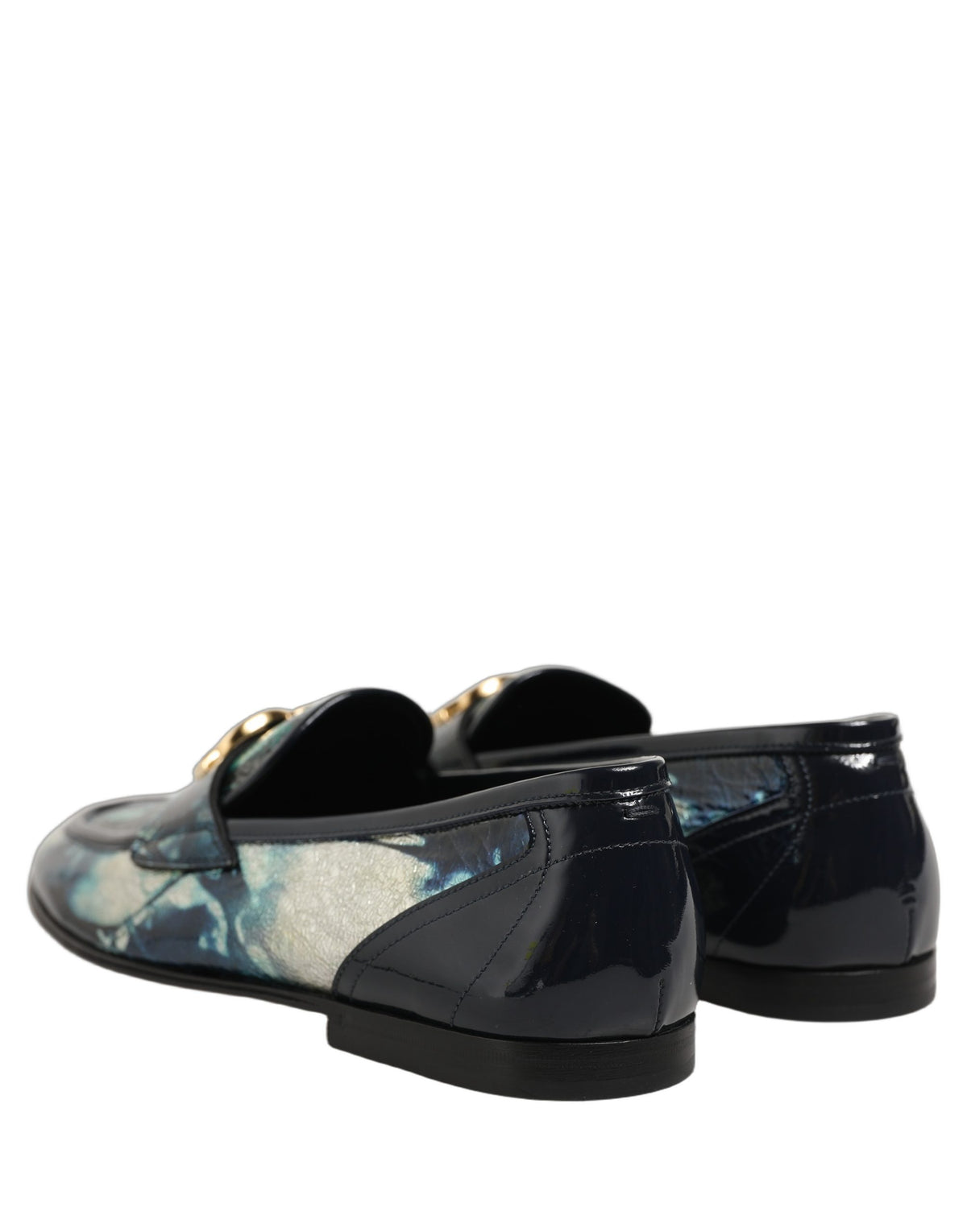 Metallic Blue Silver Leather DG Loafers Shoes