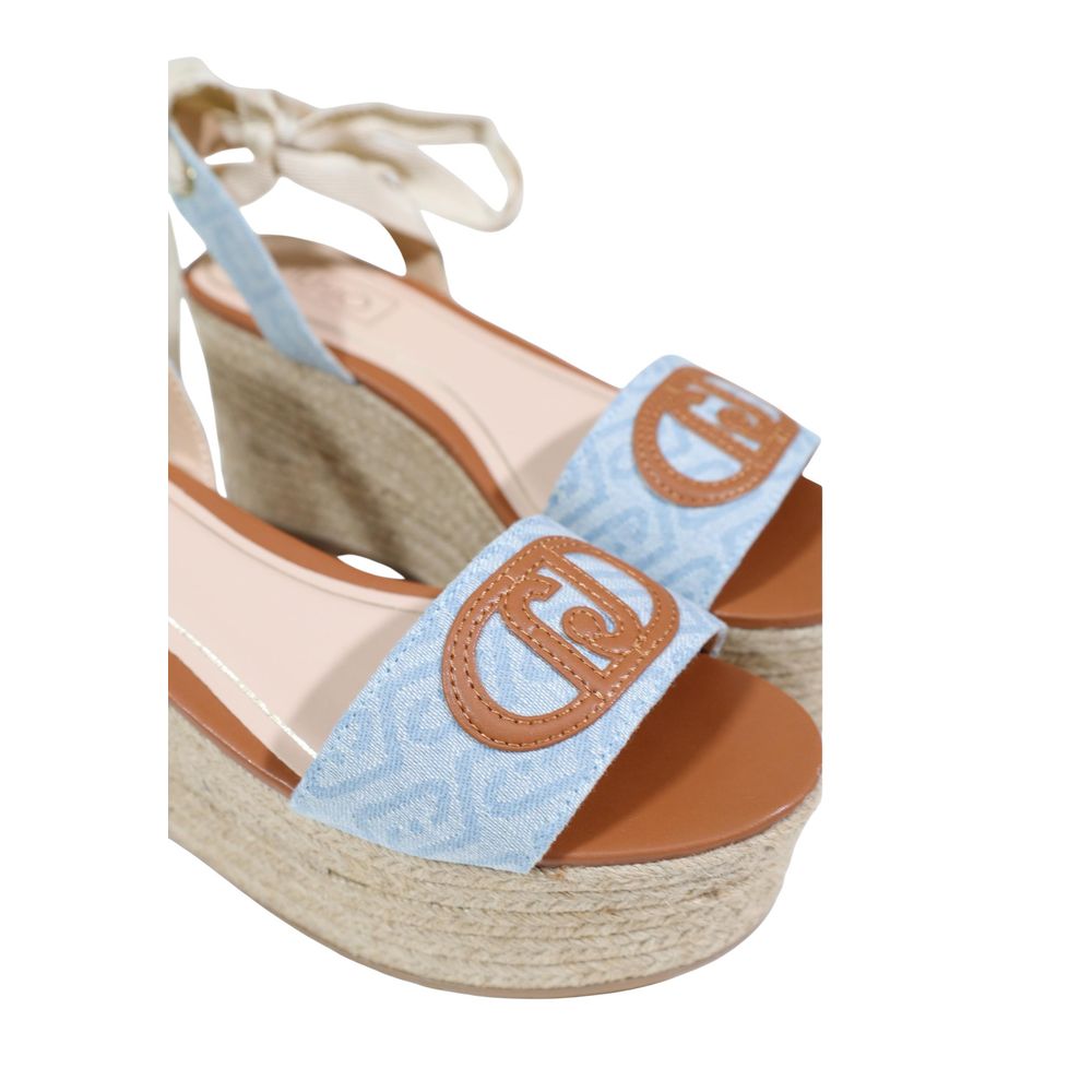 Light Blue Polyester Wedge Sandals