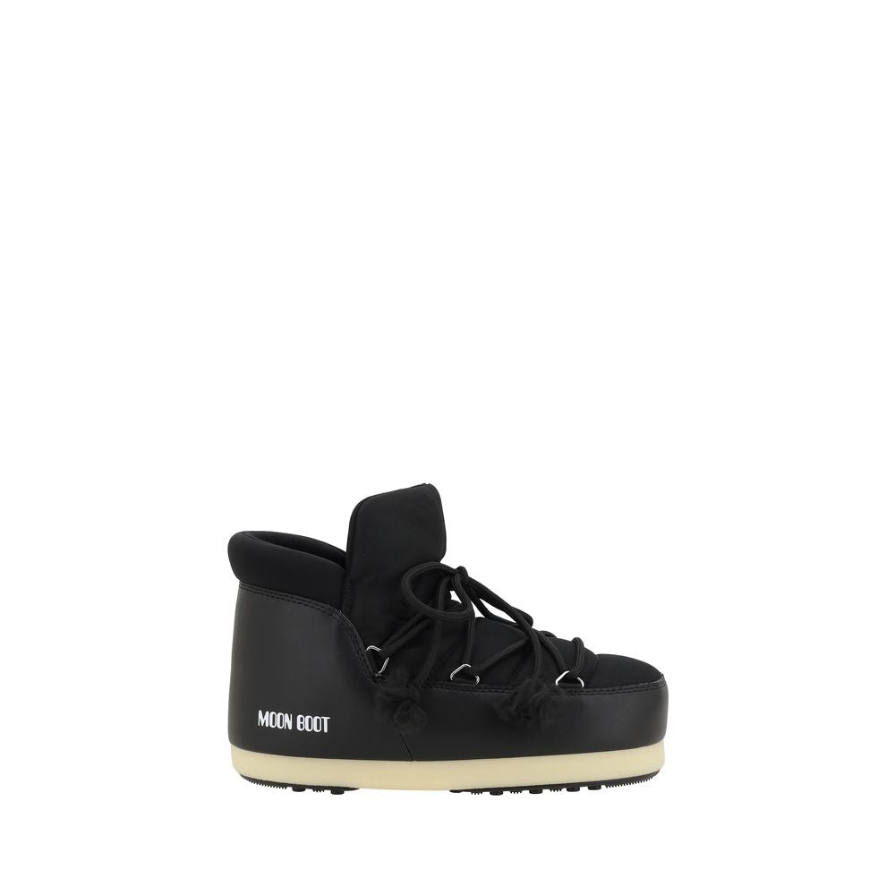 Black Polyester Lace-Up Boots